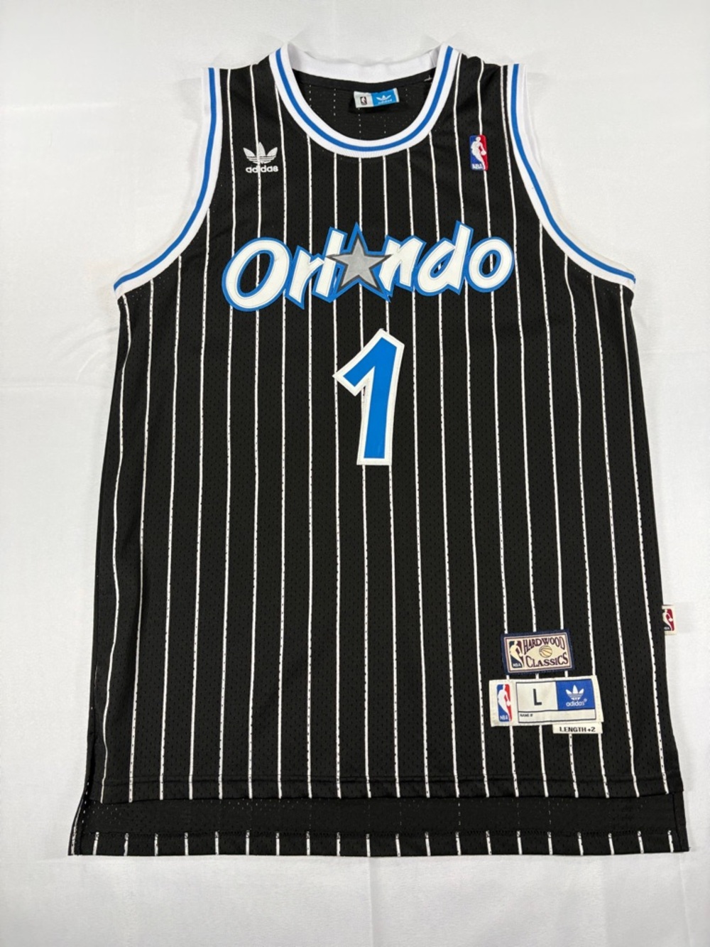 adidas Orlando Magic Black Pinstripe Jersey with Blue Accents
